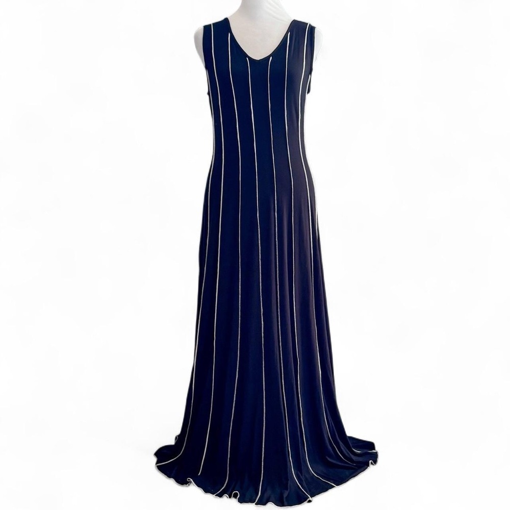 Elegant Black and White Striped Maxi Dress Whimsygoth